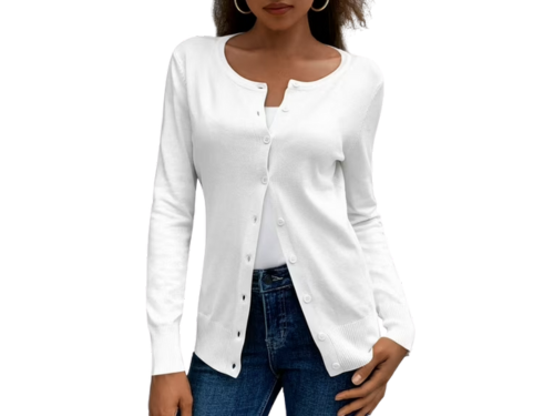 Lightweight Soft Knit Crewneck Cardigan Sweater S-2XL
